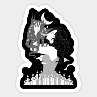 Witch And Cat Goth Art Sticker